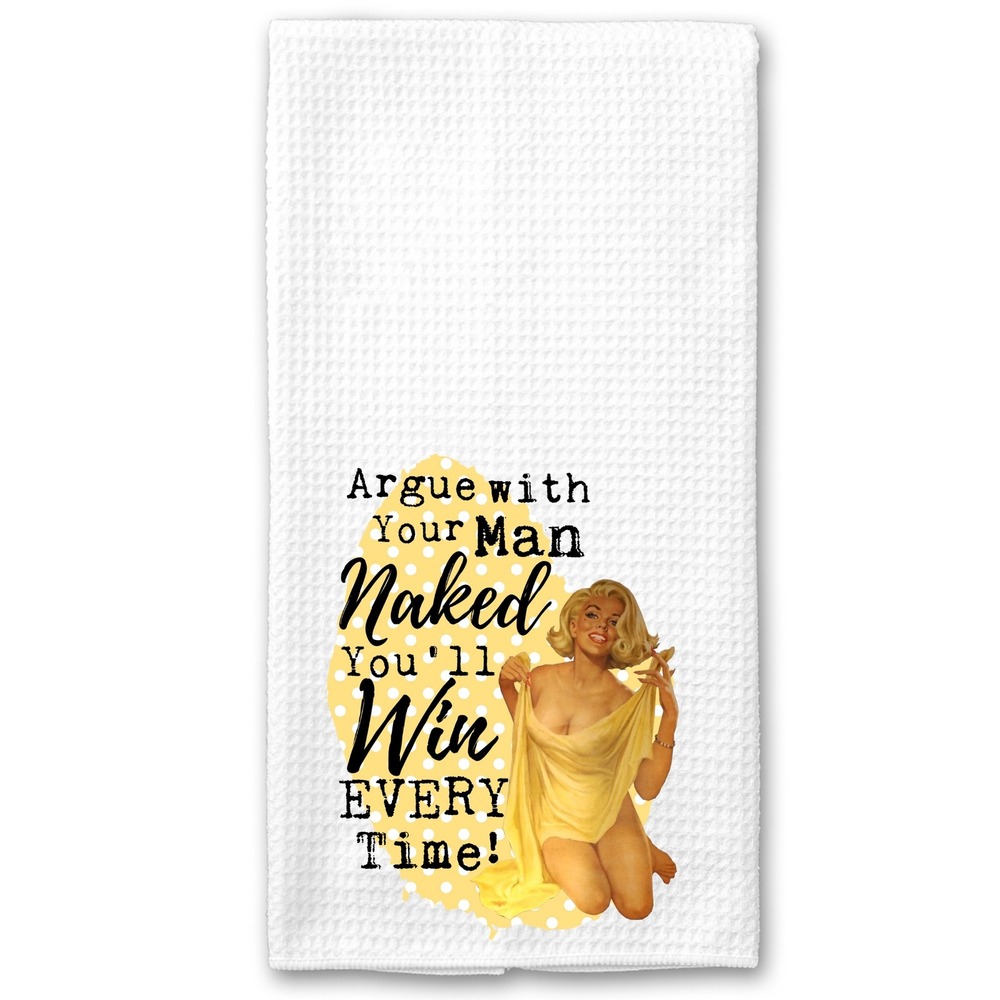 Vintage Pinup Girl Waffle Weave Kitchen Towel Funny Retro Tea Towel White